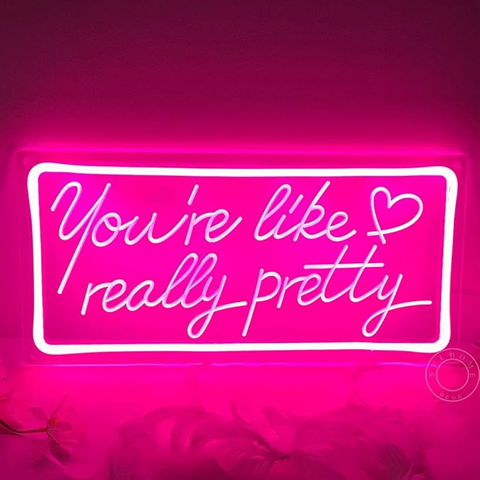 SYLHOME Pink You're Like Really Pretty Led Neon Light Sign USB Gorgeous Girls Bedroom Kids Room Wall Decor Sign Wedding Birthday Party Salon Bar Decor 15.8"X7.5" 5V