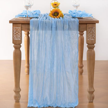 Baby Blue Cheesecloth Table Runner 12 Pack Christmas Table Runners Boho Gauze 120 Inches Light Blue Table Decor for Xmas Holiday Season Parties Wedding Bridal Baby Boy Shower Birthday