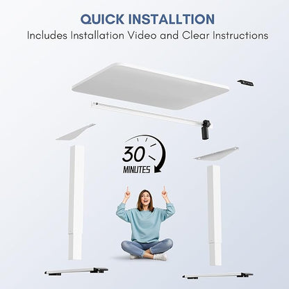Furmax Electric Height Adjustable Standing Desk Large 40 x 24 Inches Sit Stand up Desk Home Office Computer Desk Memory Preset with T-Shaped Metal Bracket, White