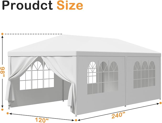 HomGarden 10'x20' Outdoor Canopy Tent Camping Gazebo Storage Shelter Pavilion Cater for Party Wedding Events BBQ w/4 Removable Enclosure Sidewalls & 2 Zippered Doorways