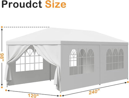 HomGarden 10'x20' Outdoor Canopy Tent Camping Gazebo Storage Shelter Pavilion Cater for Party Wedding Events BBQ w/4 Removable Enclosure Sidewalls & 2 Zippered Doorways