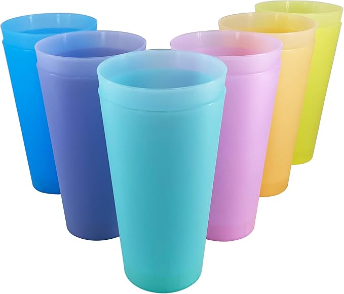32 oz Large Plastic Cups, Unbreakable Drinking Cups set of 12, BPA Free Dishwasher Safe Big Tumbler sets, Reusable Kids Cup set for Kitchen Outdoor