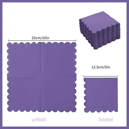 200 Pack Cocktail Napkin 2-Ply Scalloped Edged Dessert Napkins Folded 5 x 5 Inches Disposable Napkins for Dinner Wedding Birthday Party Bridal Anniversary Reception Event (Dark Purple)