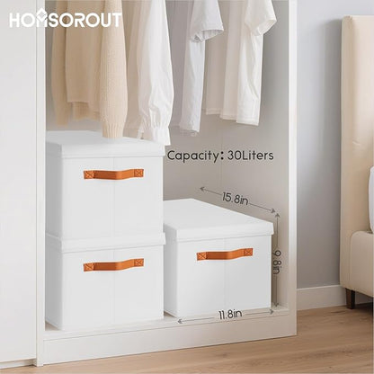 Storage Bins with Lids - Large Fabric Closet Bins with Lid, 5 Pack Clothes Organizers and Storage, Collapsible Stackable Cube Basket for Home, Office, Dorm, White