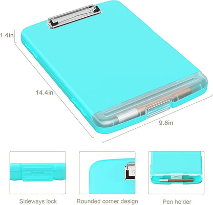 Piasoenc Clipboard with Storage, 8.5 x 11 Organization Box with Pen Holder and A4 Legal Paper Folder, Heavy Duty Plastic, Folio & Side-Opening, Low Profile Clip for Nurses, Teachers, Peacock Green