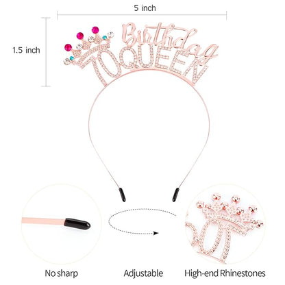 VELSCRUN 70th Birthday Queen Headband, Tiara Crown for Women, 70th Birthday Decorations for Her, Birth Queen Tiaras Crowns Sash for Women Mom Birth Party Decoration Hair Accessories Rose Gold