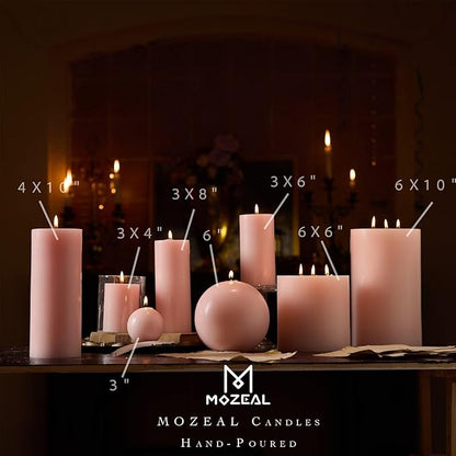 MOZEAL 3" x 6" Hand-Poured Unscented Candle, Dripless Pillar Candle Set of 3, Long Lasting Burning, Approx 120 Hours Burn Time, Rustic Country Style, for Bridal Showers, Soft Elegance, Pearl Blush