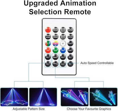 Animation Laser Light DJ Light, WorldLite Stage Party Lazer 3D RGB Full Color with DMX512, Music Sound & Remote, Great for Club Party Disco Lights Bar Wedding DJ Stage Lighting