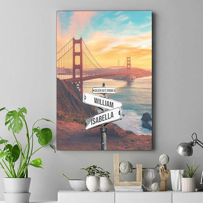 GABITA Personalized Crossroads Street Sign Wall Art for Couples, Anniversary Canvas for Couple, Gift for Valentines Day, Girlfriend Boyfriends Gifts, Custom Golden Gate Bridge Poster for Wife Husband