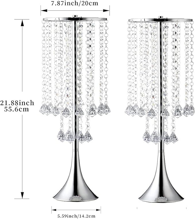 Luxurious Crystal(22.83"/58cm H) 2pcs Flower Stand Wedding Centerpieces on Floor, Tall Metal Flower Arrangement Stand, Tabletop Flower Vase for Wedding Party Dinner Event Hotel/Home Decor