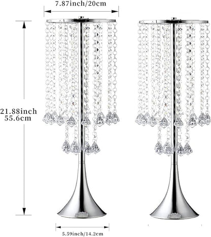 Luxurious Crystal(22.83"/58cm H) 2pcs Flower Stand Wedding Centerpieces on Floor, Tall Metal Flower Arrangement Stand, Tabletop Flower Vase for Wedding Party Dinner Event Hotel/Home Decor