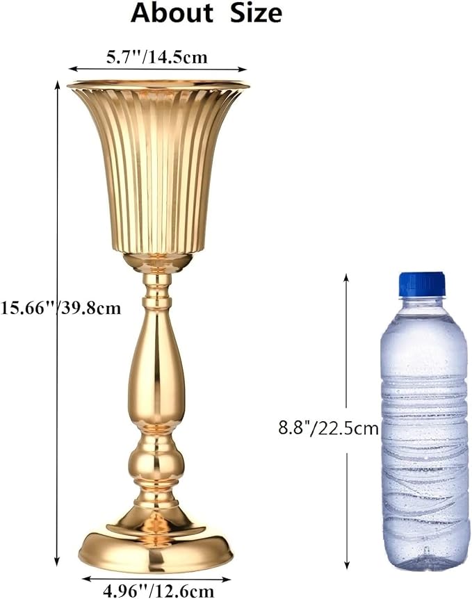 10Pcs Gold Vase Centerpiece Table Decorations - Metal Tabletop Flower Stand, Wedding Decorations for Reception, 15.6in Trumpet Tall Flower Vase for Birthday, Weddings, Anniversary Ceremony, Home Decor