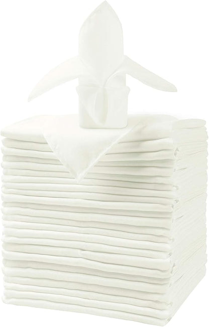 25pcs Polyester Cloth Napkins - 20 x 20 inch Ivory Dinner Washable Napkins with Hemmed Edges for Restaurant/Wedding/Hotel(25,Ivory)
