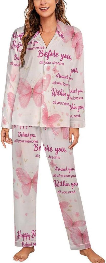 Lemons Leaves Ceramic Style Womens Pajama Set Long Sleeve Pajamas Top And Pants Soft Loungewear Pjs Sets