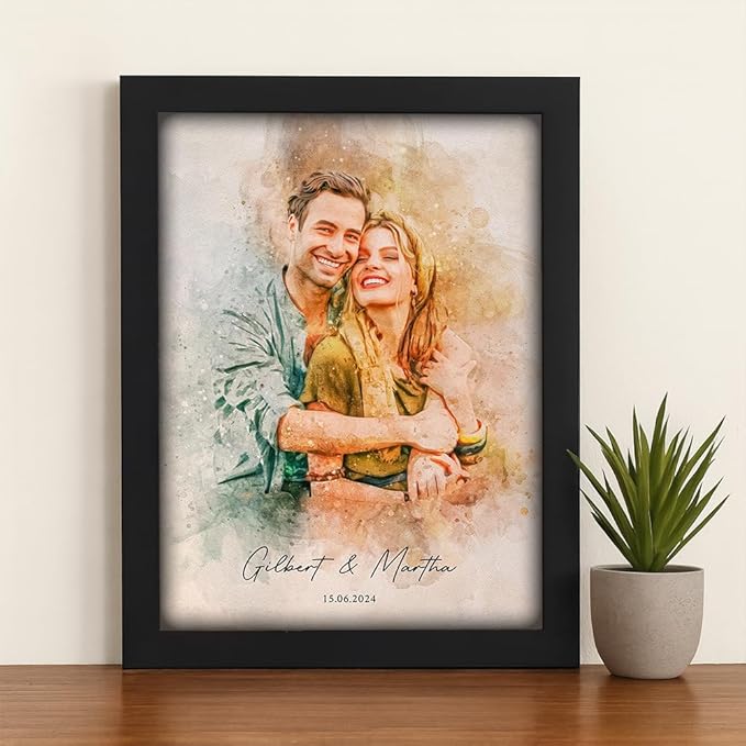 GABITA Personalized Wall Art for Couples, Anniversary Canvas for Couple Parent Grandparent, Watercolor Couple Portrait, Romantic Wall Decor, Wedding Keepsake