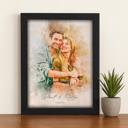GABITA Personalized Wall Art for Couples, Anniversary Canvas for Couple Parent Grandparent, Watercolor Couple Portrait, Romantic Wall Decor, Wedding Keepsake