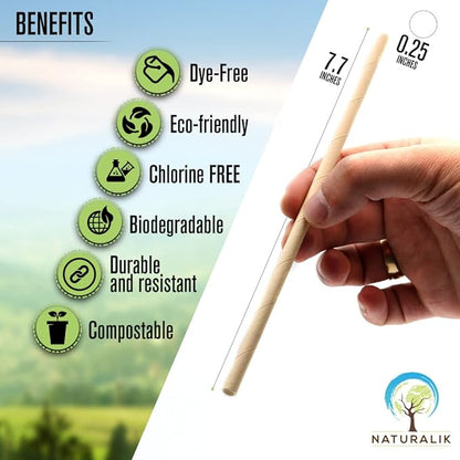 Naturalik 300/1000-Pack Extra Durable Brown Paper Straws Biodegradable- Premium Toxin Free Paper Straws Bulk- Drinking Straws for Juices, Restaurants and Party supplies, 7.7" (Brown, 300ct)
