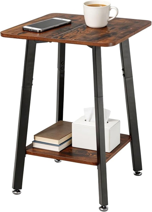 King Oasis 2-Tier End Table, Wooden Side Table with Storage Shelf, Sturdy Couch Sofa Side Table for Living Room Bedroom,Brown
