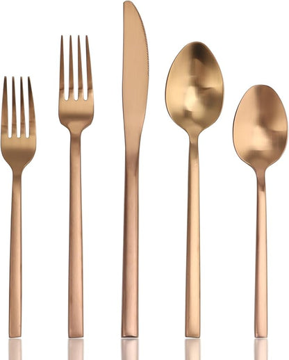 20 Piece Silverware Set for 4,Stainless Steel Flatware Set,Tableware Cutlery Set for Home and Restaurant Include Forks Knives Spoons,Mirror Finish,Dishwasher Safe (Rose Gold)