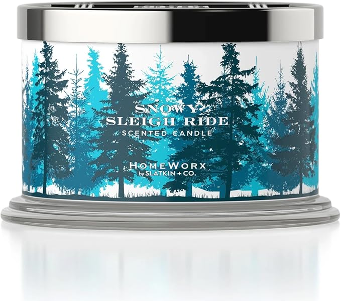 Snow Sleighride 18 oz 4-Wick Candle by HomeWorx | Cozy Aromatherapy | Long-Lasting Fragrance | Winter Home Decor Essential