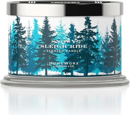 Snow Sleighride 18 oz 4-Wick Candle by HomeWorx | Cozy Aromatherapy | Long-Lasting Fragrance | Winter Home Decor Essential