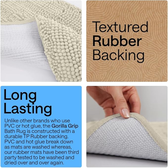 GORILLA GRIP Bath Rug Mat 36x24, Thick Absorbent Chenille, Quick Dry Microfiber Mats, Rubber Backing Washable Shower Floor Rugs, Bathmat Runner, US Designed Bathroom Home Decor Accessories Dusty Cloud