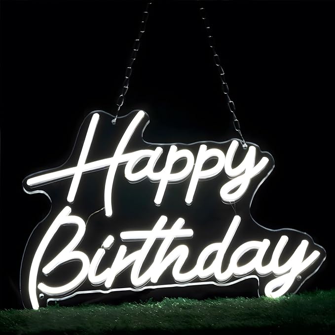 Happy Birthday Neon Sign for Wall Decor, Led Signs with Dimmable Switch, USB Powered Happy Birthday Backdrop Light Up Signs for Party Decorations, 16.1"x12.2"White