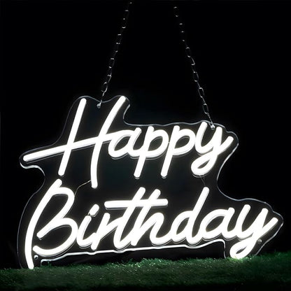 Happy Birthday Neon Sign for Wall Decor, Led Signs with Dimmable Switch, USB Powered Happy Birthday Backdrop Light Up Signs for Party Decorations, 16.1"x12.2"White