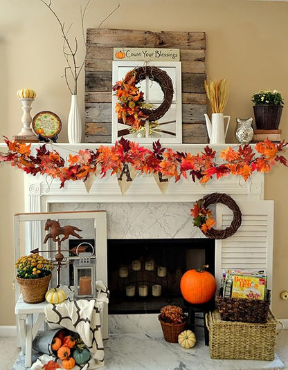 DearHouse 6 Pack Fall Garland Maple Leaf Clearance, 5.9Ft/Piece Hanging Vine Artificial Autumn Garland Thanksgiving Decor for Home Wedding Fireplace Party Christmas (Red)