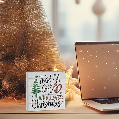 Christmas Decor for Home Just a Girl Who Love Christmas Decor for home Office Merry Xmas Decorations Table 5 x 5 Inches
