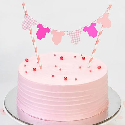 Pink Baby Shower Cake Topper - Pink Bodysuit Gingham Cake Topper,Gender Reveal Decor,Baby Shower Cake Decorations,Gingham Onesie Party Decorations (pink)