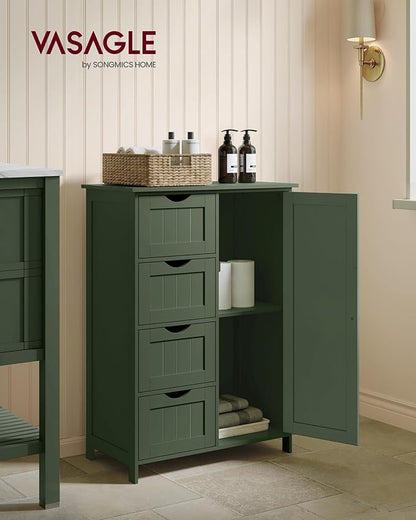 VASAGLE Storage Cabinet with Drawers, Freestanding Floor Cabinet with Door, 11.8 x 21.7 x 32.3 Inches, Adjustable Shelf, for Bathroom, Living Room, Kitchen, Forest Green ULHC041CH01S