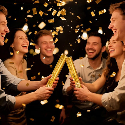 5-Pack Gold Confetti Poppers, 12-Inch Recyclable Confetti Cannons for Weddings, Birthdays, Graduations, and Festive Gatherings.