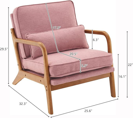Bonnlo Pink Accent Chairs Set of 2, Upholstered Mid Century Modern Lounge Chairs Reading Chairs Side Sitting Chair Solid Wood Farmhouse Armchairs for Living Room, Bedroom, Guest Room