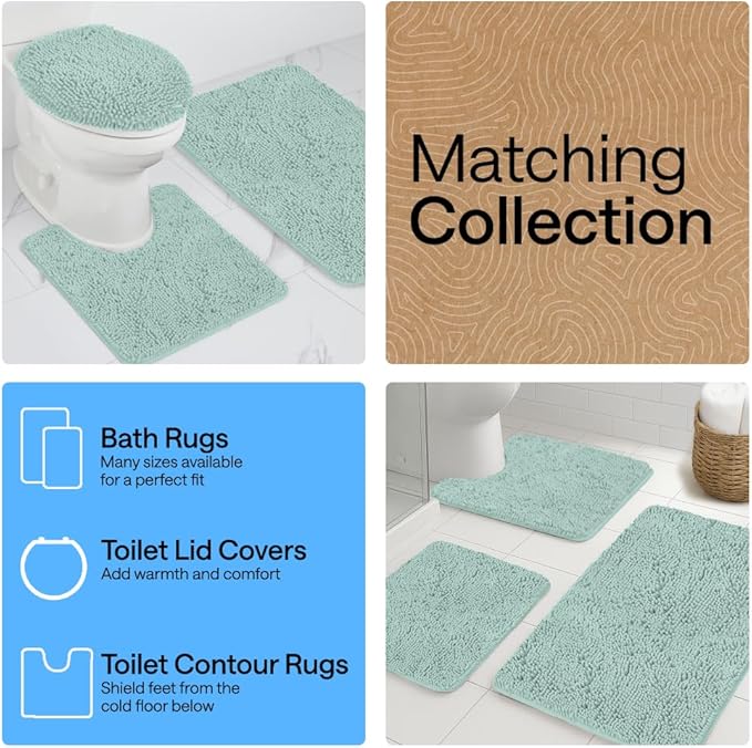 GORILLA GRIP Bathroom Rug Sets, Soft Chenille 2 Piece Area Rugs Set, Toilet Base Mat and 30x20 Carpet, Absorbent Microfiber Washable Mats Dry Quickly, Home Décor and Bath Room Accessories, Seablue