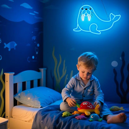 Walrus Neon Sign, Dimmable Wall Decor Light. Birthday Party Decorations for Home, Patio, Garden, Bars, Restaurants, Hotels, Stores, Clubs, Gift for Friends Family and Kids