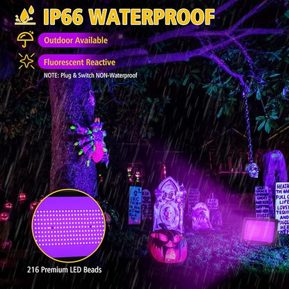 T-SUN 200W Black Lights Outdoor, 3 Brightness Modes Black Light Flood Light with Plug, Halloween Blacklight, IP66 Waterproof LED Flood Light for Glow Party Body Paint Fluorescent Poster Stage