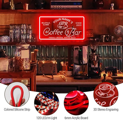 Custom Coffee Bar Neon Sign, Personalized LED Neon Lights for Wall Decor, Handmade 3D Art Coffee Bar Light up Signs Night Lamp for Coffee Bars/Station/Shops Kitchen Cafe Decoration