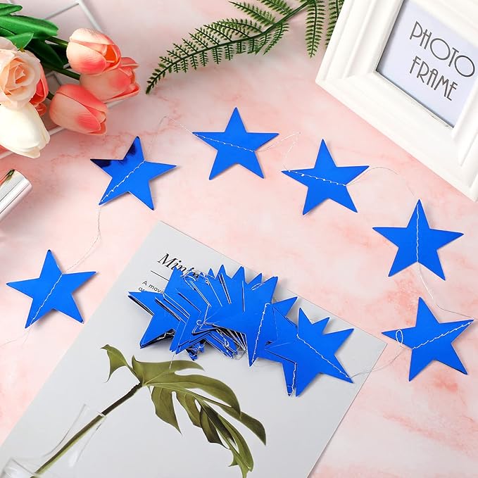 Patelai Glitter Star Garland Banner Christmas Decor 130 Feet Star Hanging Bunting Banner Twinkle Backdrop for Homecoming Classroom Wedding Birthday Halloween Party Supplies(Royal Blue)