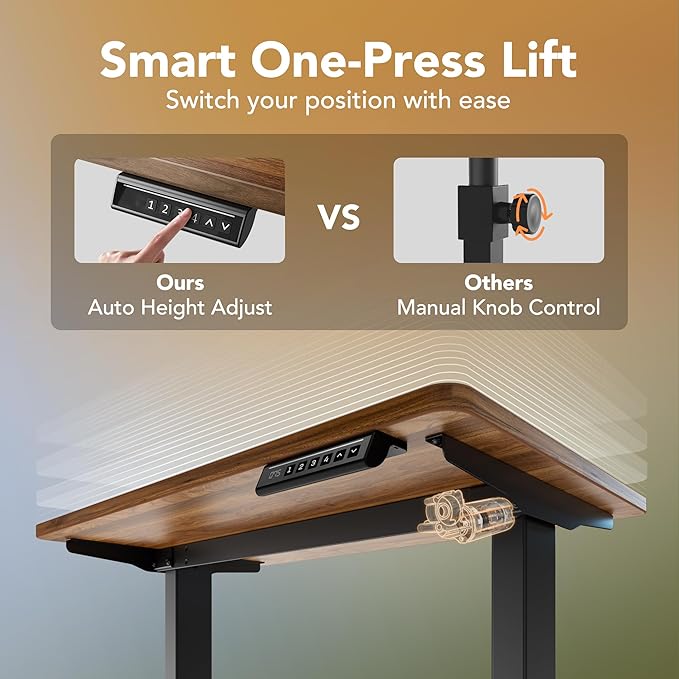 HUANUO Electric Standing Desk Adjustable Height, 4 Memory Height Settings, 40" x 24" Sit Stand Up Desk for Home Office & Computer Workstation, with Headphone Hook, Cable Manager, Walnut