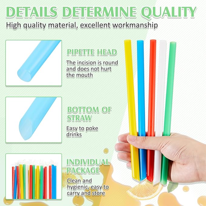 Tessco for you 600 Pcs 6 Inch Jumbo Smoothie Straws Bulk Large Plastic Disposable Bubble Tea Straws Wide-Mouthed Individually Wrapped for Tall Homemade Milkshakes Drinking(Bright Color)
