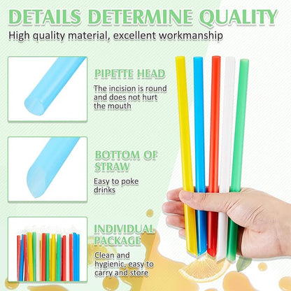 Tessco for you 600 Pcs 6 Inch Jumbo Smoothie Straws Bulk Large Plastic Disposable Bubble Tea Straws Wide-Mouthed Individually Wrapped for Tall Homemade Milkshakes Drinking(Bright Color)