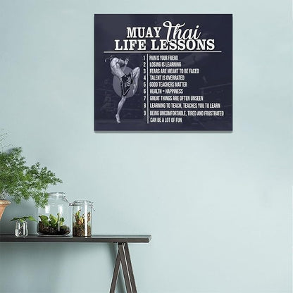 Muay Thai Wall Art Muay Thai Pictures Wall Decor Life Lessons Canvas Prints Boxing Decorations Painting Framed Artwork Office Home Decor For Bathroom Bedroom Dining Living Room 24"x20"