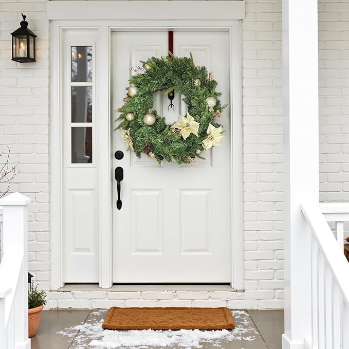 Pre-lit 9 FT LED Christmas Garland with Gold Flower and Berries, Multi-Function Christmas Garland with 50 Warm White LED Lights for Mantle Fireplace Staircase Porch Decor