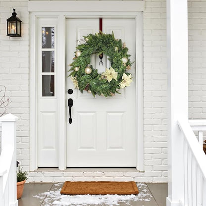 Pre-lit 9 FT LED Christmas Garland with Gold Flower and Berries, Multi-Function Christmas Garland with 50 Warm White LED Lights for Mantle Fireplace Staircase Porch Decor