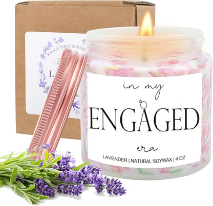 Bridal Shower Gifts- in My Engaged Era Aromatherapy Lavender Scented Soy Wax Candle- Engagement Gifts for Couples,Wedding Shower Bachelorette Present for Bride 4oz