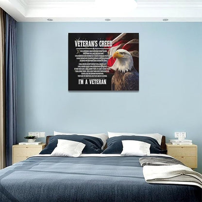 Veteran Wall Art Patriotic Pictures Wall Decor Military Canvas Prints Veterans Day Decorations Painting Framed Bald Eagle Artwork Office Home Man Cave Decor For Bathroom Bedroom Living Room 20"x16"
