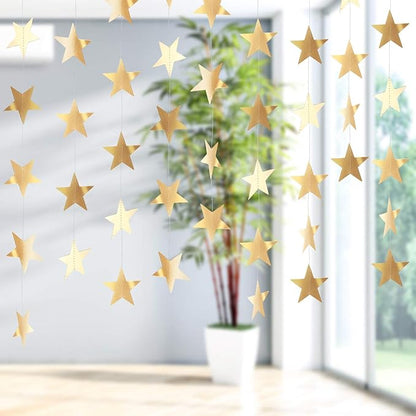 Patelai Glitter Star Garland Banner Christmas Decor 130 Feet Star Hanging Bunting Banner Twinkle Backdrop for Homecoming Classroom Wedding Birthday Halloween Party Supplies(Champagne Gold)