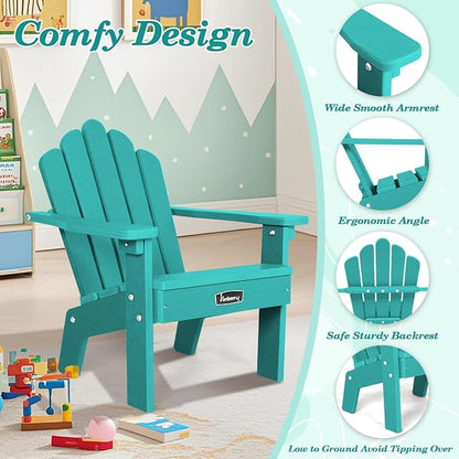 FUNBERRY Kids Outdoor Chair, CPC Certified HDPE Kids Adirondack Chairs Set of 2, All Weather Easy Installation Toddler Outdoor Chair with Ergonomic Design for Patio, Garden, Picnic, Backyard, Beach
