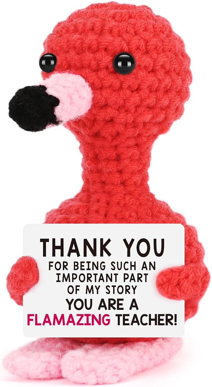 Teacher Gifts for Christmas, Xmas Thank You Gifts for Teacher Women Men, Valentines Day End of Year Gift for Teacher from Student, Birthday Retirement Handmade Crochet Aninals Flamingo Decorations